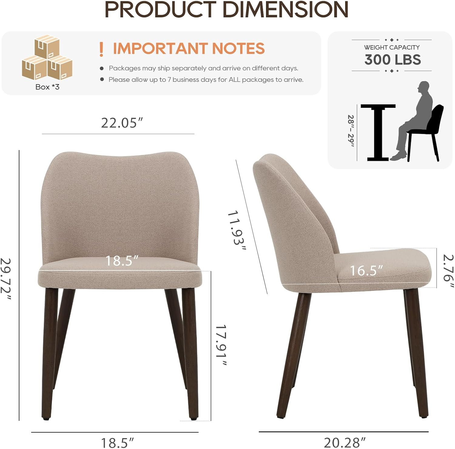 Thumbnail 1 de COLAMY 3008 Upholstered Dining Chairs, Set of 6, Camel Fabric, Rubberwood Legs