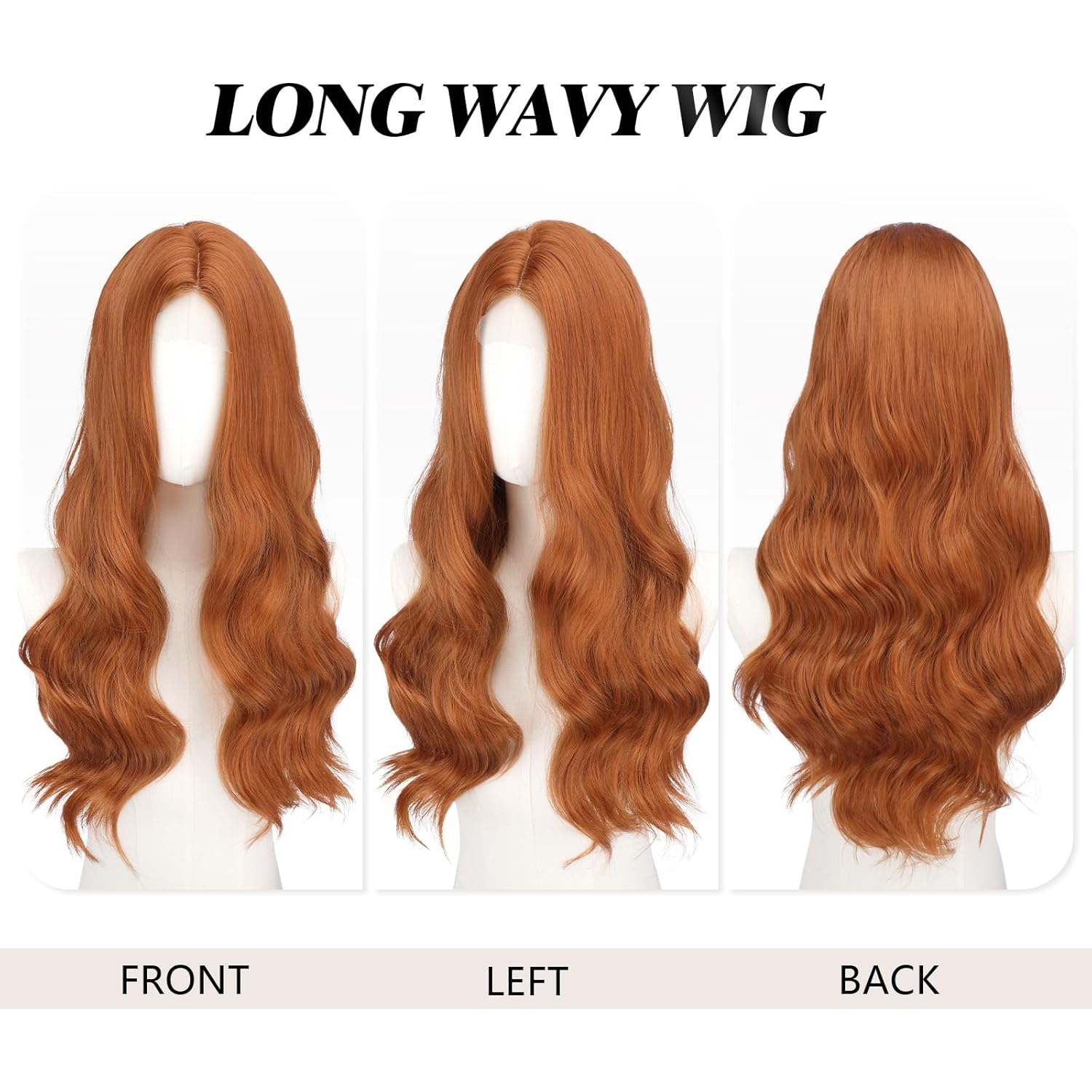 Thumbnail 1 de FESHFEN Lace Front Lange Gewellt Auburnrot Perücke – 60 cm, Synthetik, Natürlich fallend