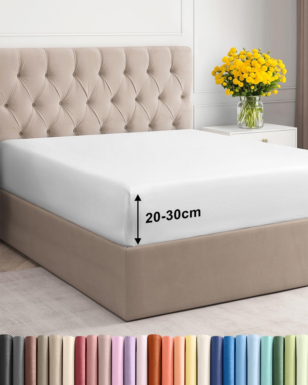 Detalle de Drap-housse 140x200 cm blanc à bonnet 30 cm en microfibre (OEKO-TEX)