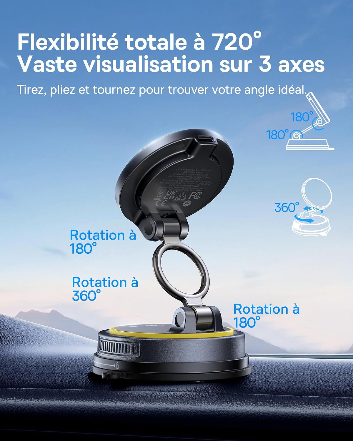 Detalle de Baseus VC2 Flex Pro 15W – Chargeur MagSafe Voiture avec Support Magnétique 720° et Pivotant