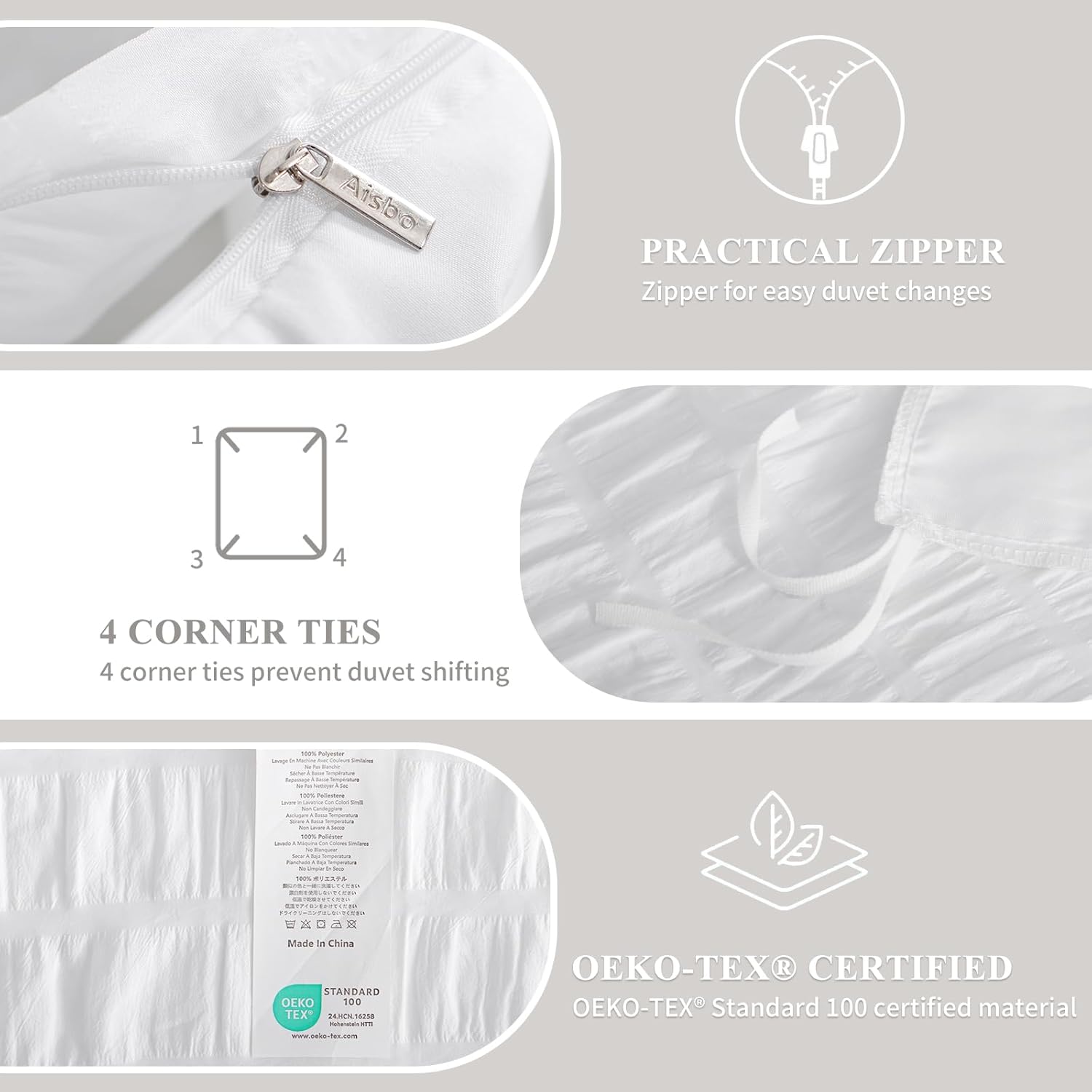 Thumbnail 4 de Aisbo King Size Seersucker Duvet Cover Set, White – 3pc (230×220cm) with 2 Pillowcases
