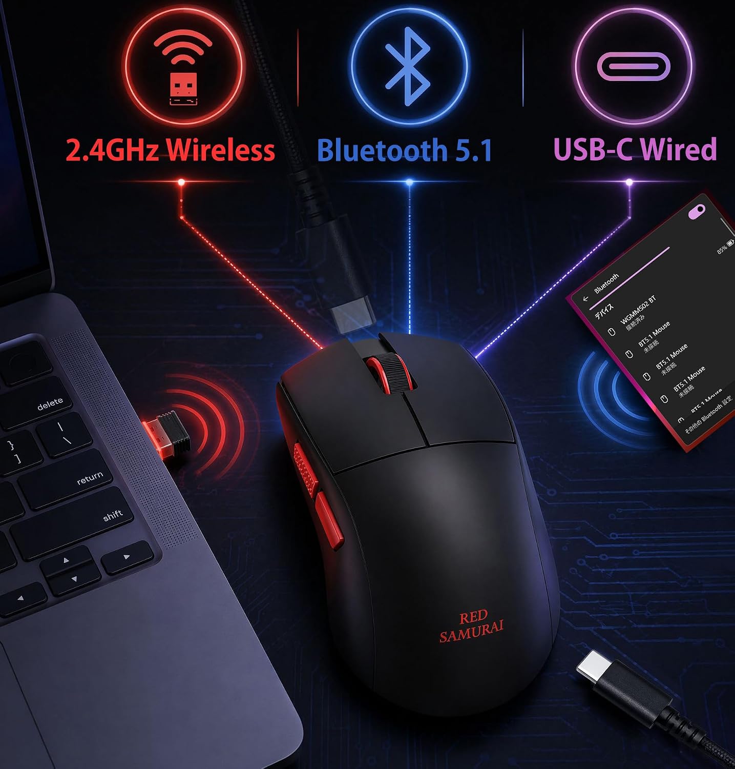 Thumbnail 6 de RED SAMURAI RED-WGMMS02-BK ゲーミングマウス 51g・PAW3395・3モード接続