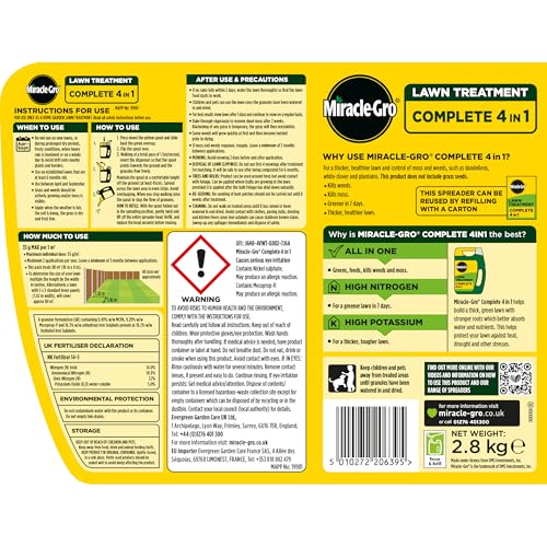 Detalle de Miracle-Gro Complete 4 in 1 Lawn Food, 80 m² Handheld Spreader: Weed, Moss Control & Lawn Feed
