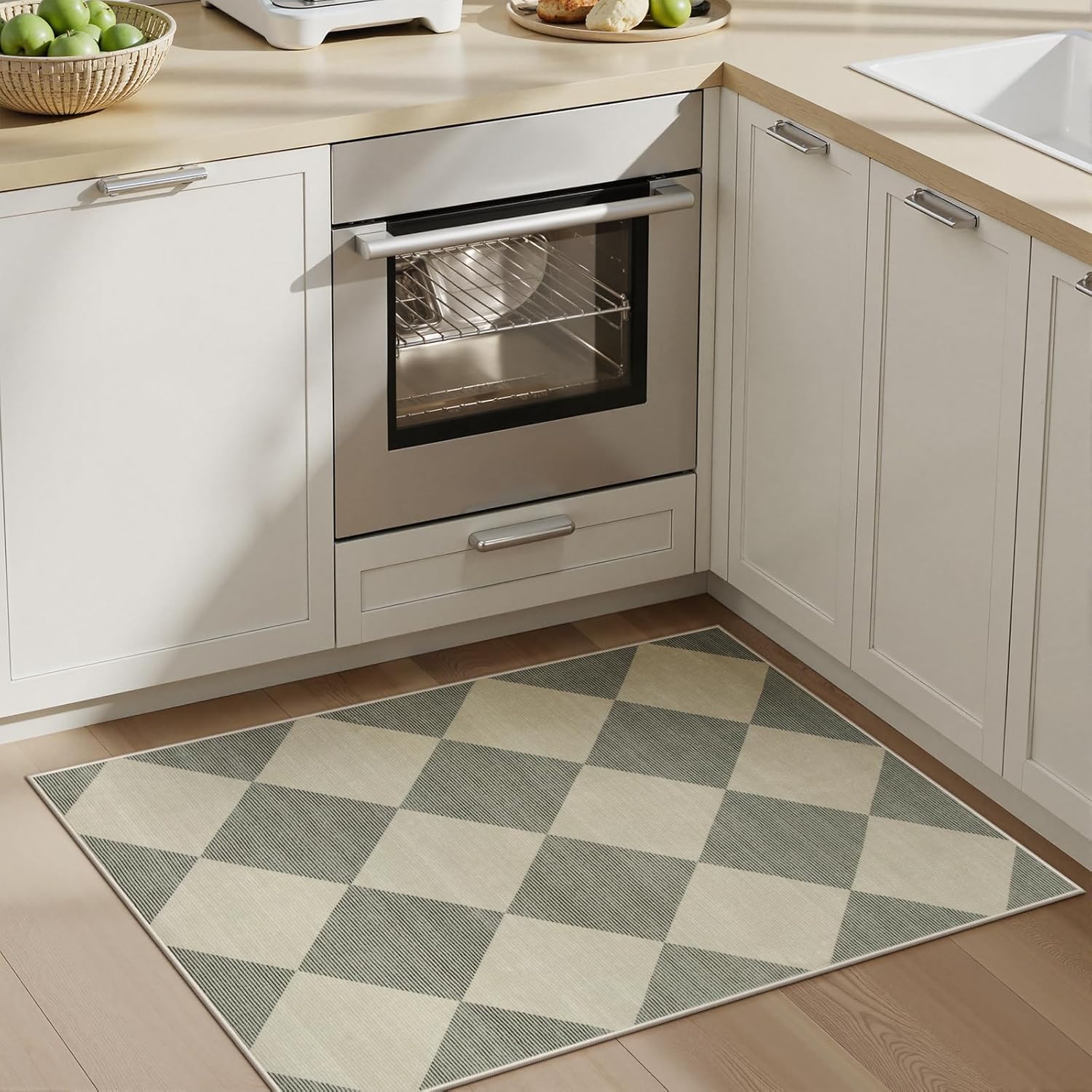 Thumbnail 2 de Beeiva Checkered Washable Entryway Rug 2x3 (Ultra Thin, Non-Slip) in Green