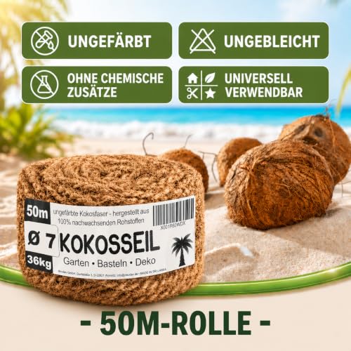 Detalle 2 de deli4you Kokosseil Gartenseil für Pflanzen – 7 mm × 50 m