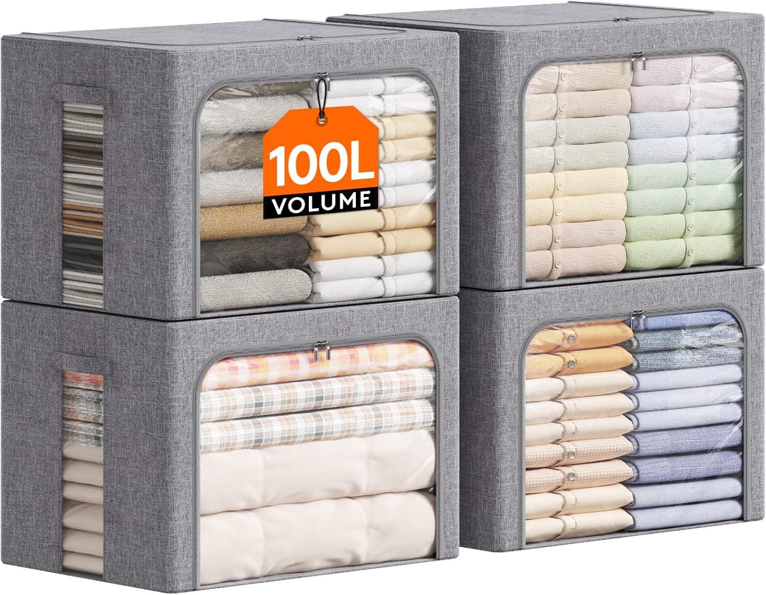 Detalle de Lifewit 23232 Storage Bags with Steel Frame, Clear Windows, 100L, Pack of 4