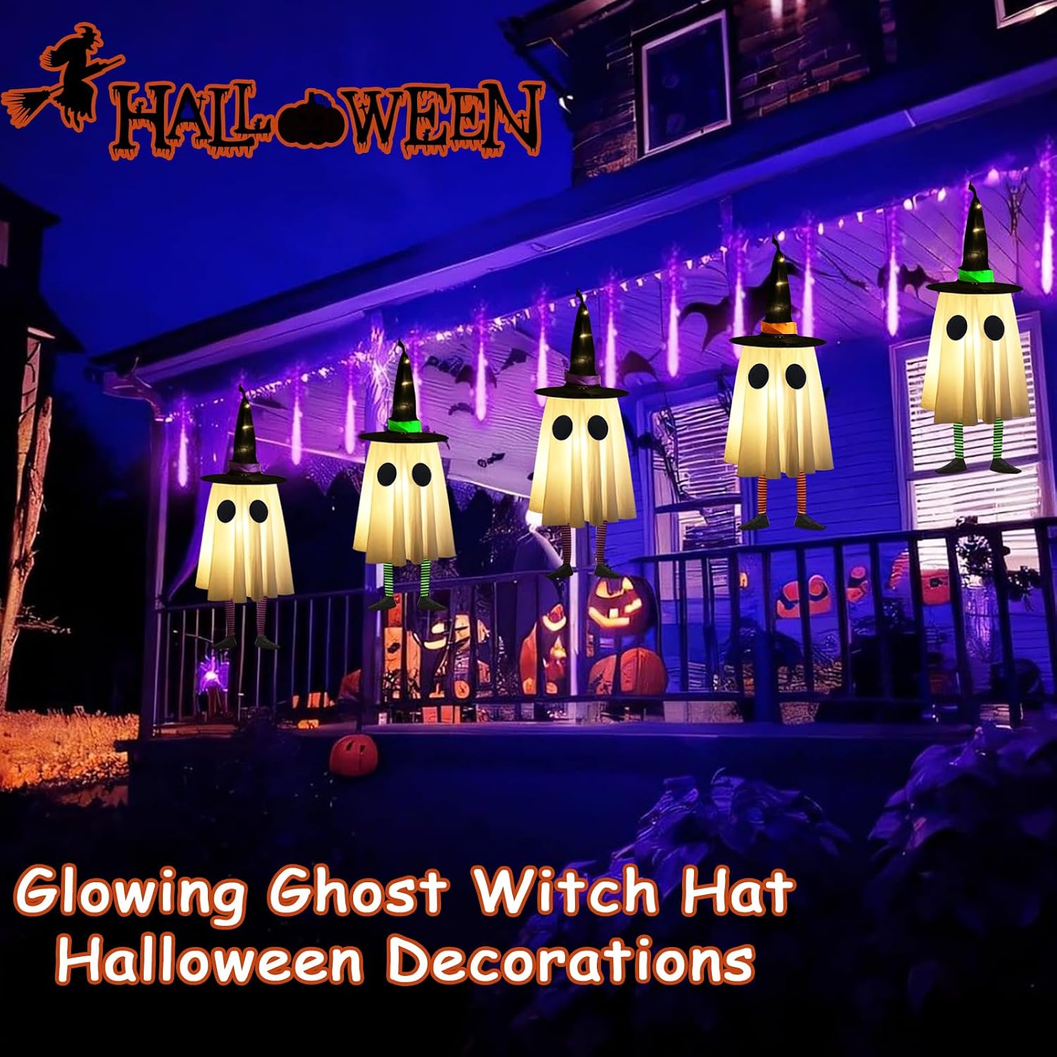 Detalle 2 de CYSKXYI ZM-014 Hanging Halloween Ghost Lights, 3-Pack, Warm White LEDs