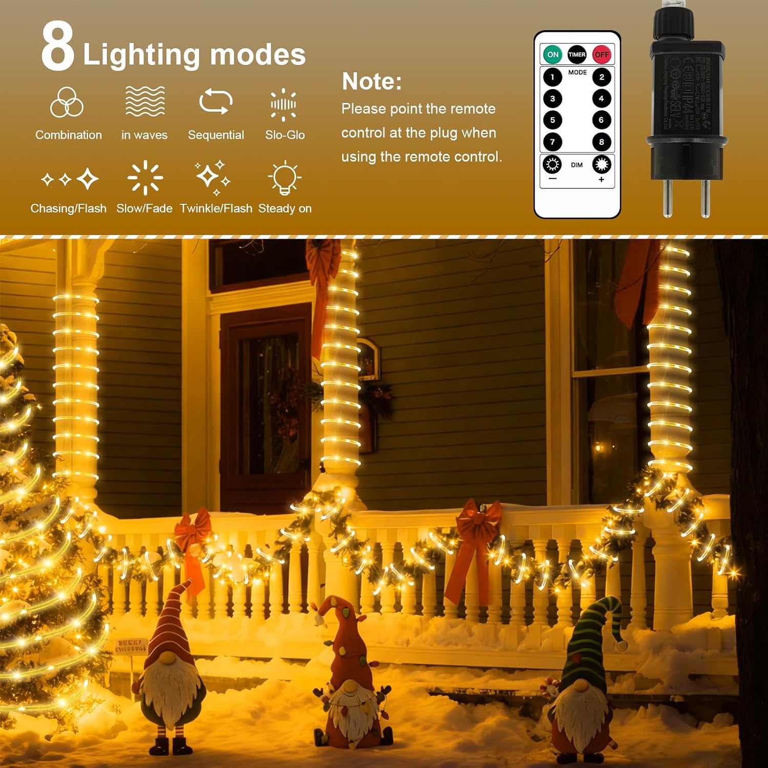 Detalle 2 de Auting Lichterschlauch Außen mit Fernbedienung, 13 m – 200 LEDs, IP65, dimmbar, Timer