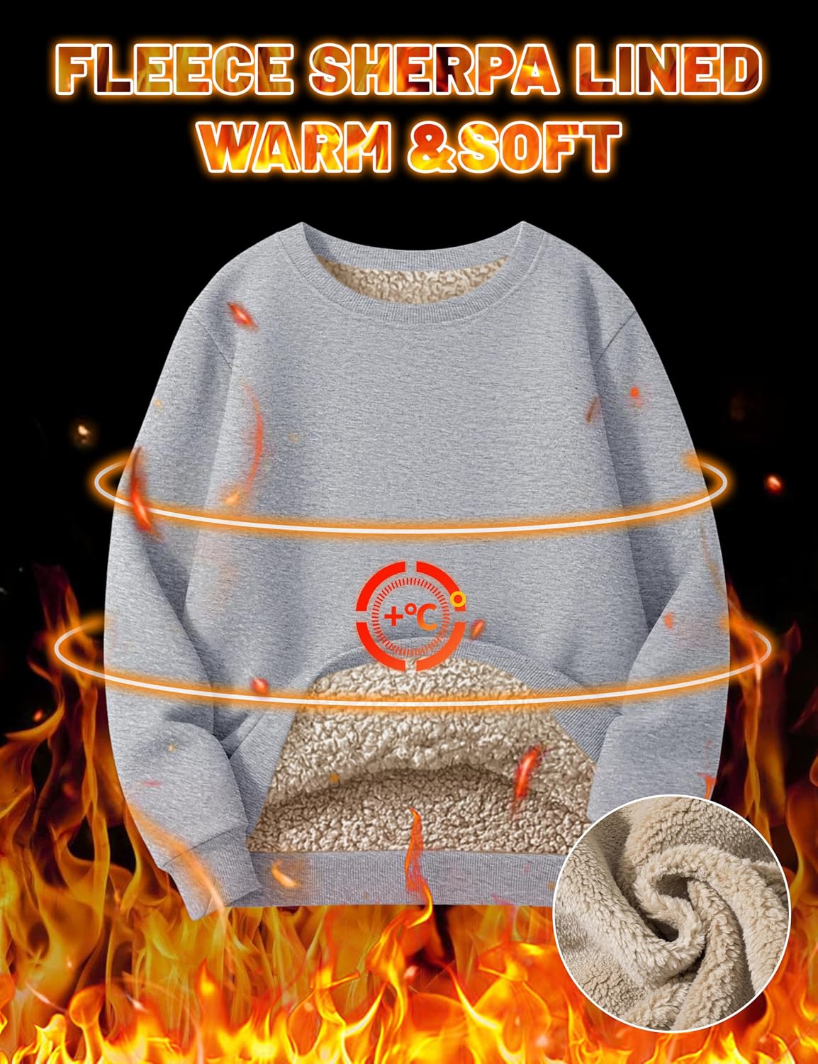 Thumbnail 1 de KEFITEVD Men’s fleece lined pullover sweatshirt – sherpa-style crew neck jumper for winter