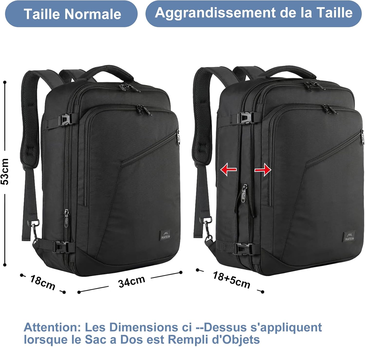 Thumbnail 2 de MATEIN Bagage Cabine 55x35x25 : Sac à Dos Voyage Cabine avec roulettes et 50 L, 2 en 1