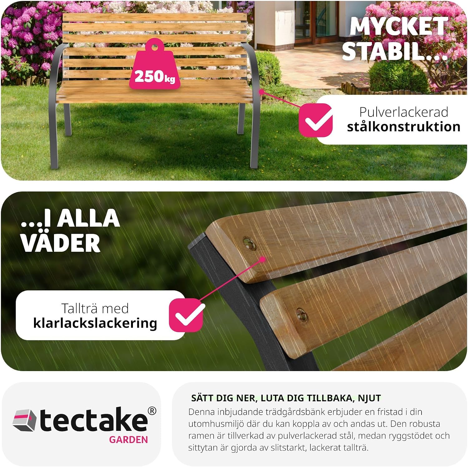 Detalle de tectake Michaela 401425-SE trädgårdsbänk, 2-sits i lackad kinagran