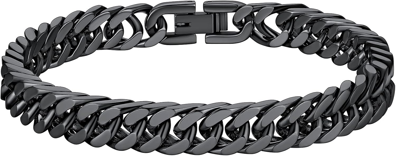 Detalle de Richsteel Herrenarmband aus Edelstahl im Cuban-Gliederstil (316L) – 8/12/17 mm breit, 19/21/23 cm lang in Silber/Gold/Schwarz