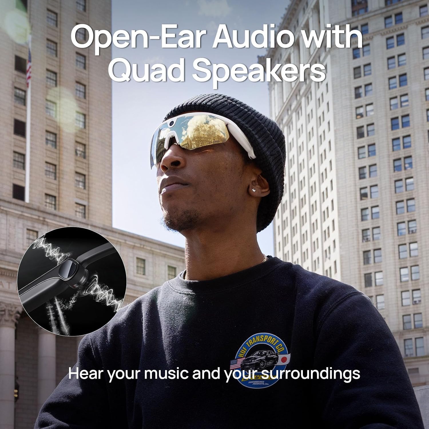 Thumbnail 4 de BleeqUp Ranger 5-in-1 Smart Glasses with 16MP Camera — Open-Ear Audio and AI Editing, White