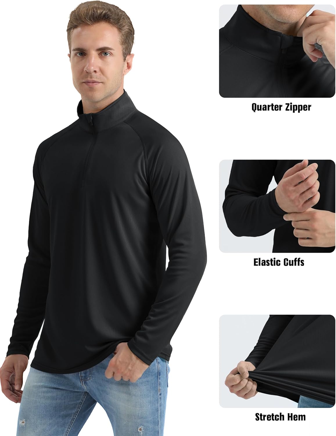 Thumbnail 5 de MAGCOMSEN men’s long sleeve sun protection 1/4 zip running & gym rash guard top (UPF 50+)