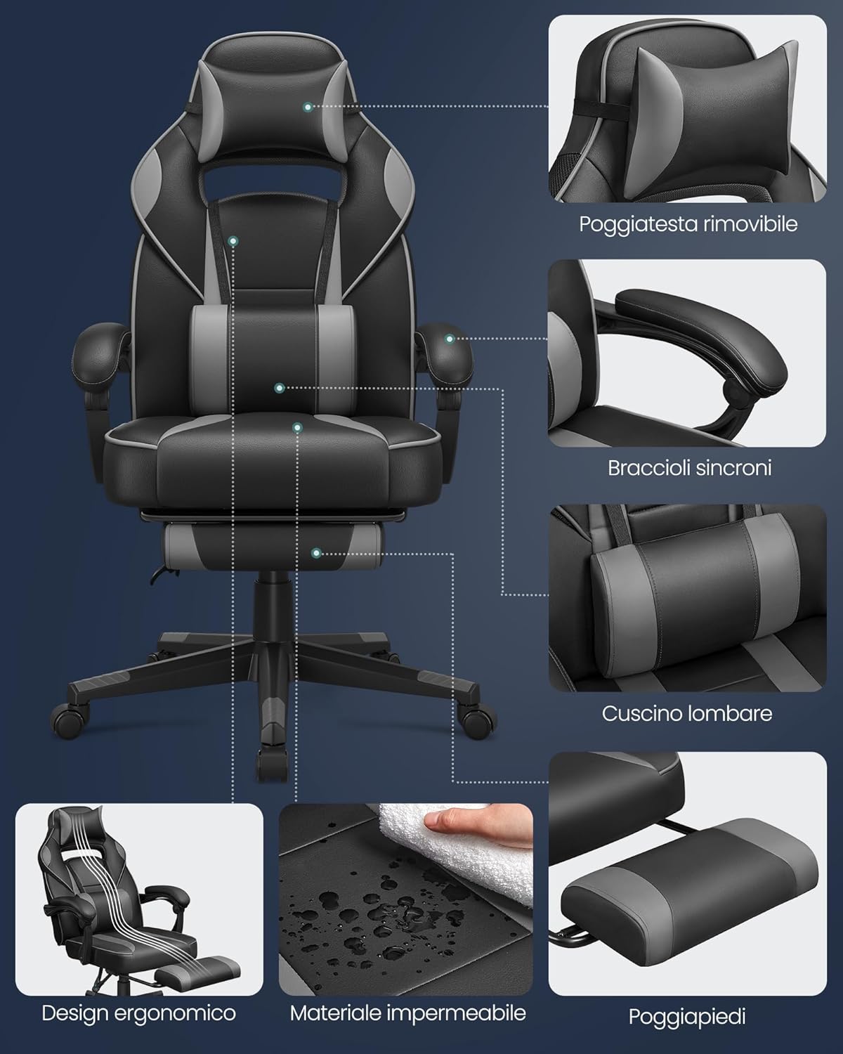 Detalle 2 de SONGMICS Sedia da Ufficio OBG073B03 150 kg 💺