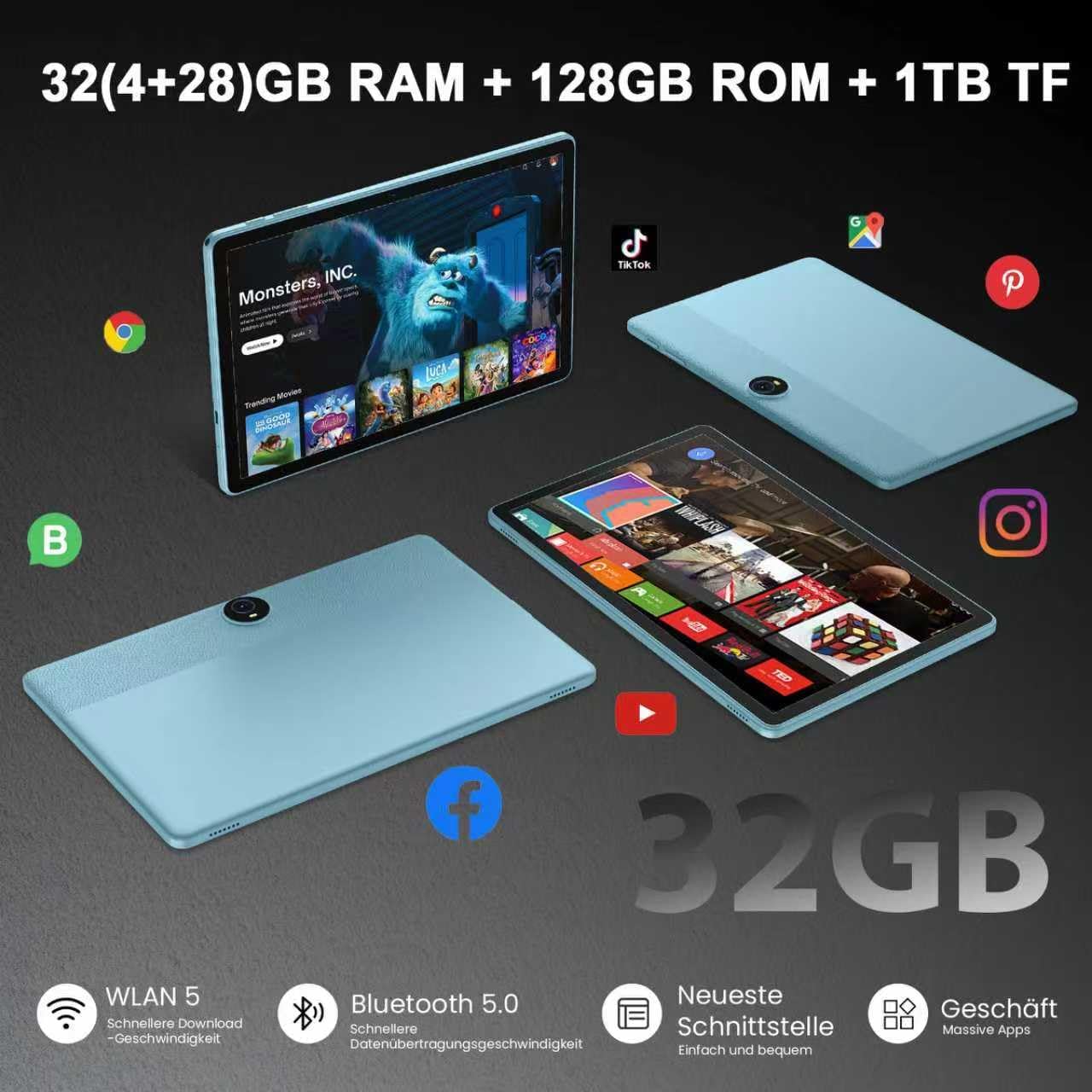 Thumbnail 1 de TUOHAITIME Android 16 Tablet – 11" Bundle mit Tastaturhülle, Eingabestift & Speichererweiterung (Blau)