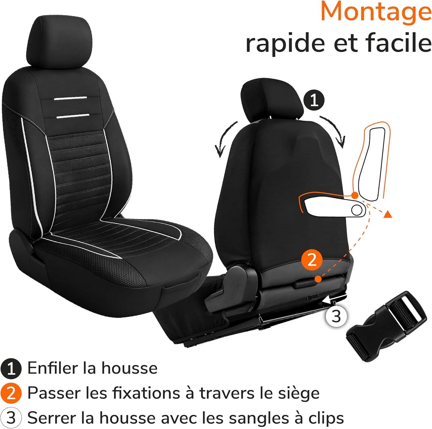 Thumbnail 6 de Upgrade4cars Housses de Siège Avant Set Version 2026 – Housses Universelles en Blanc pour Conducteur et Passager
