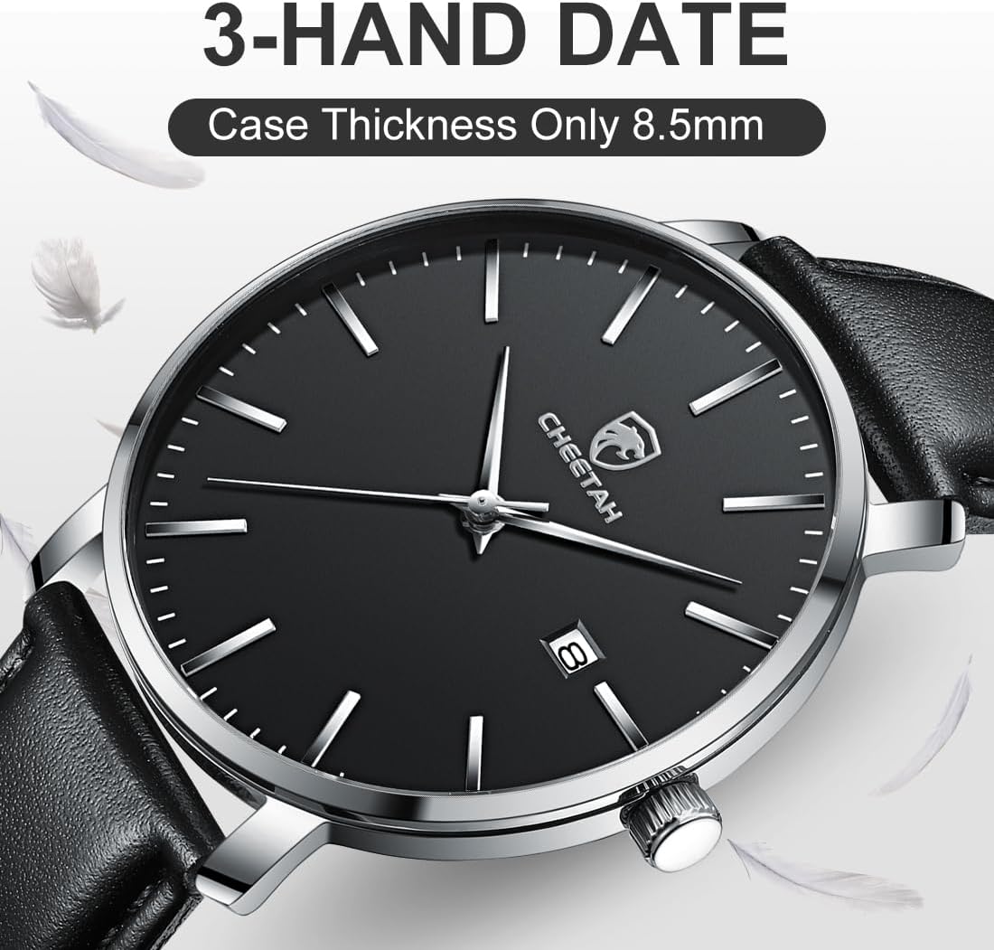 Thumbnail 4 de CHEETAH Minimalistische Herren-Uhr – Analog Quarz, 3 ATM, Lederarmband, Datum