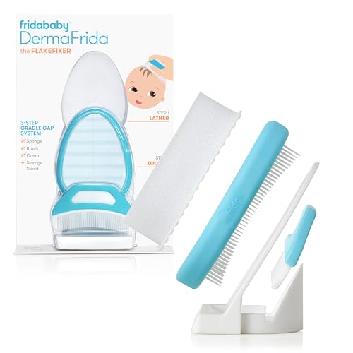 Detalle de Frida Baby The 3-Step Cradle Cap System with DermaFrida The FlakeFixer, Sponge, Brush, Comb & Storage Stand