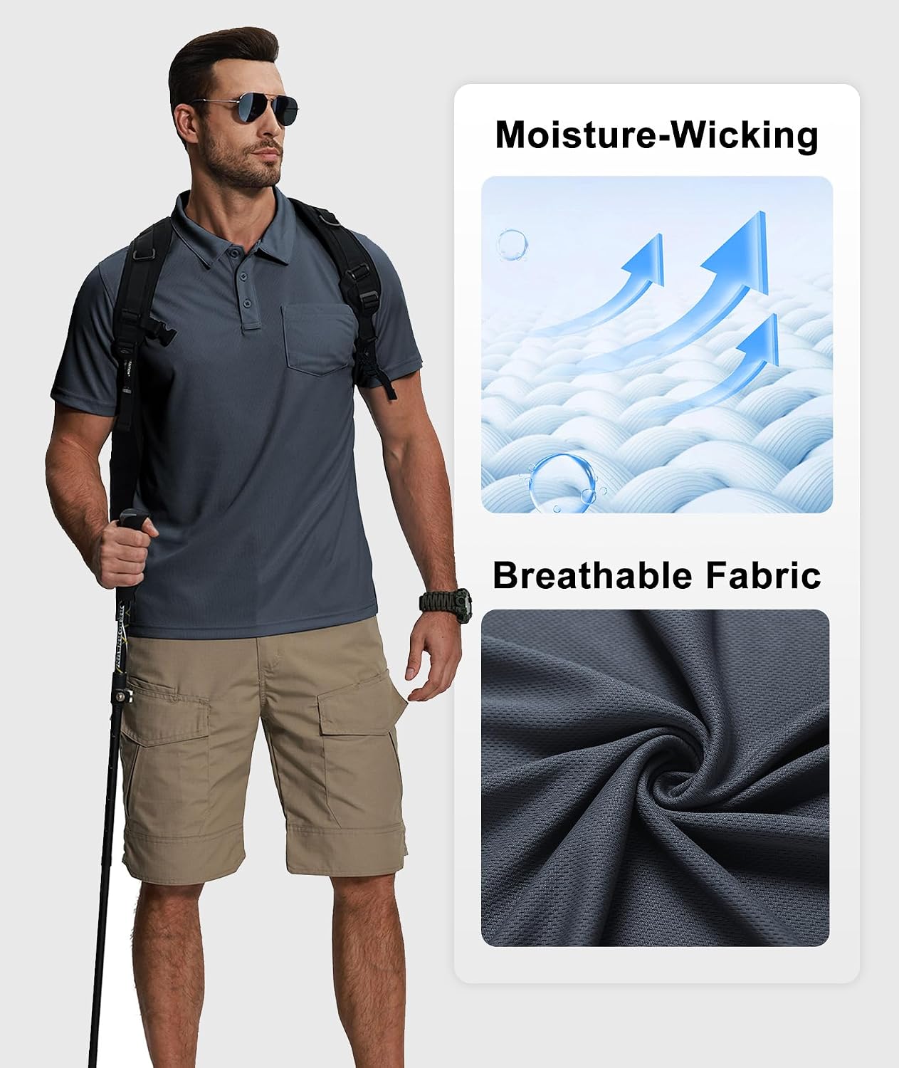 Thumbnail 3 de ZITY 5-Pack Polo Shirts with Pocket: Quick-Dry, Short Sleeve Men’s Polo