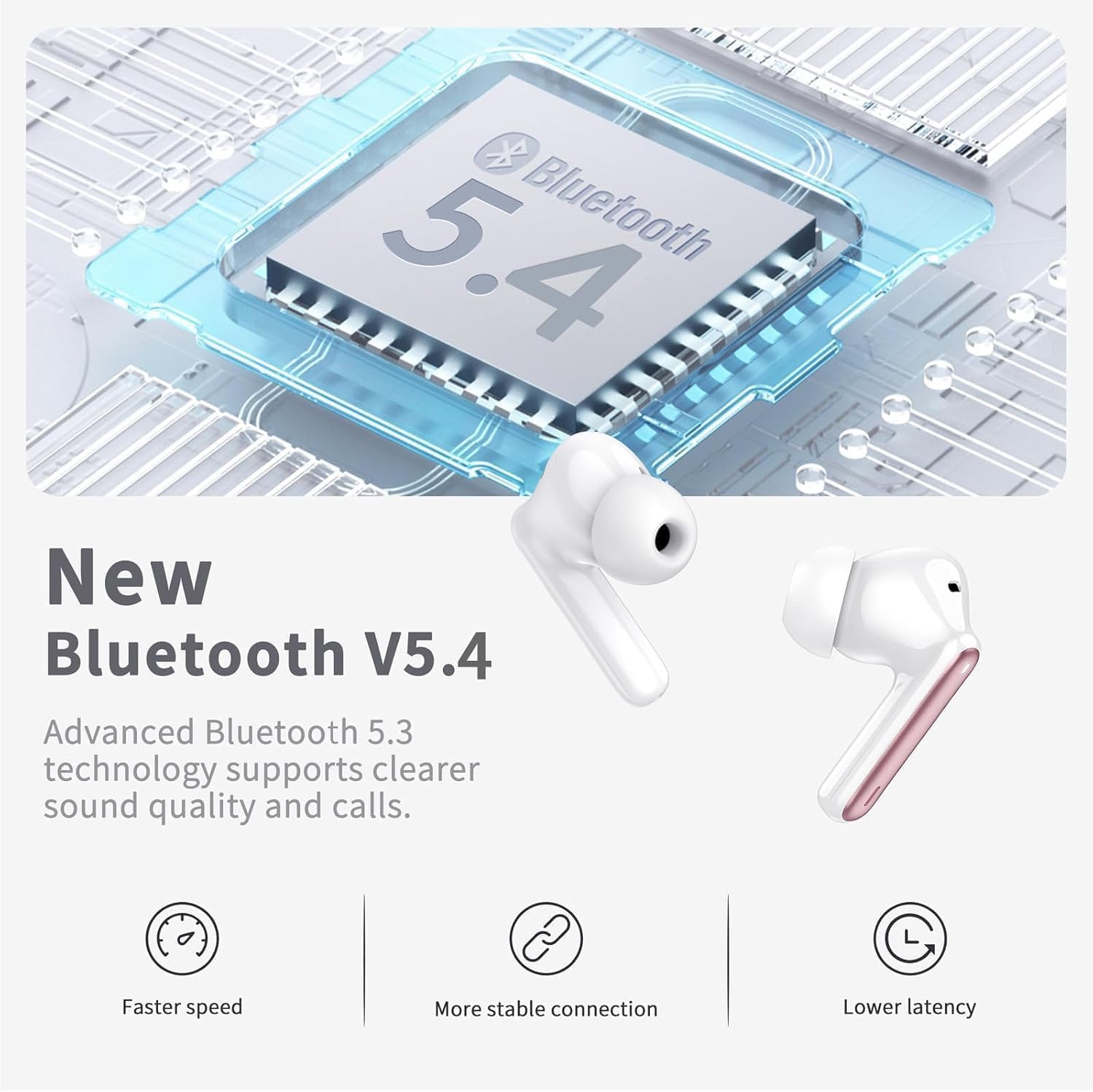 Thumbnail 2 de Cuffie Bluetooth 5.3 HiFi con 4 microfoni e custodia USB-C – Rosa Oro