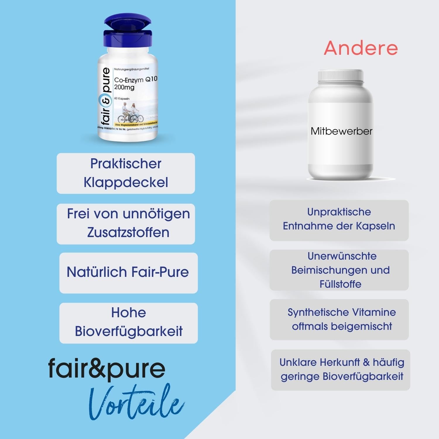 Detalle 2 de Fair & Pure Co-Enzym Q10 200 mg – 60 Kapseln, vegan, hergestellt in Deutschland