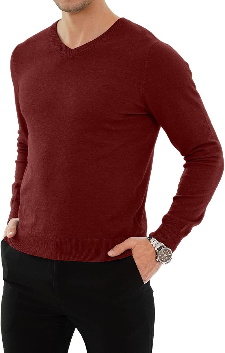 Detalle de KUYIGO Mens Plain V-Neck Jumper Slim Fit Knit