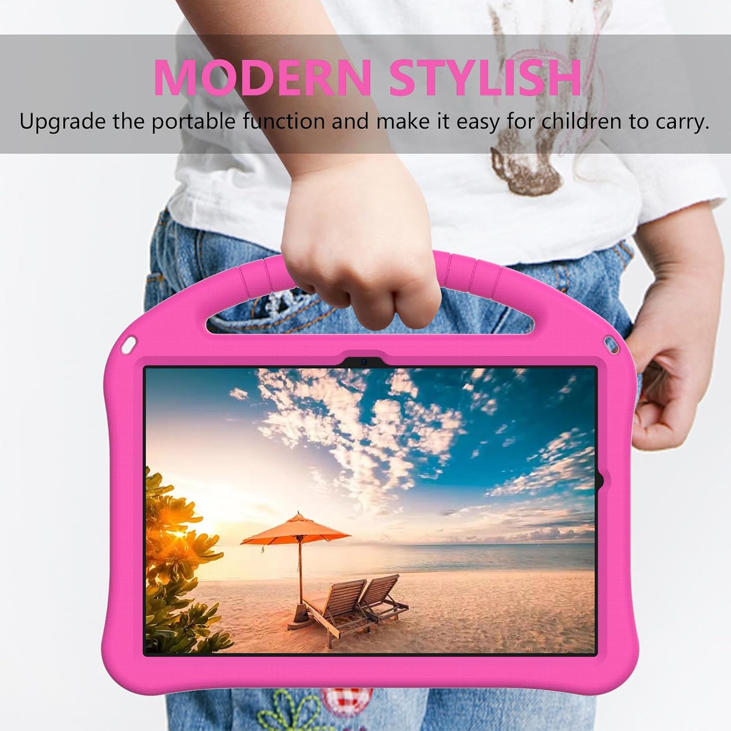 Detalle de YRH Case for Galaxy Tab A9 Plus/A11 Plus 11-inch – EVA Shockproof Kids Case with Stand & Handle (Rosered)