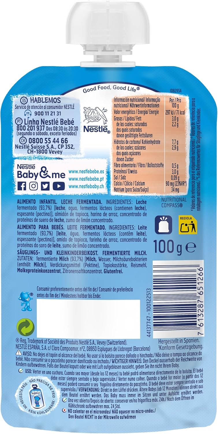 Detalle de Nestlé Yogolino Lácteo Infantil Natural – 8 Bolsitas de 100 g