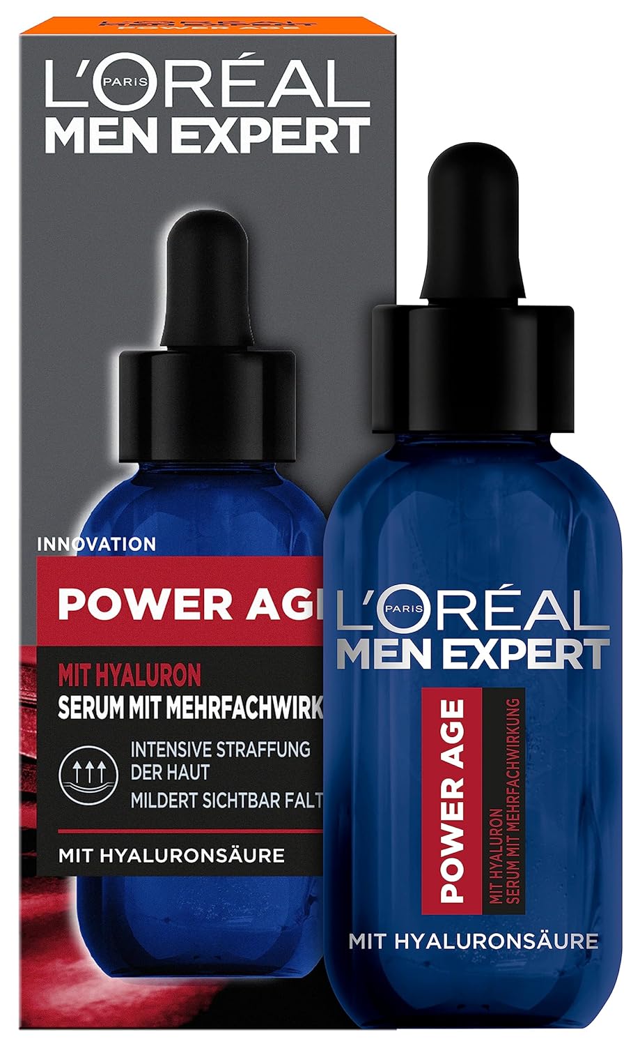 Detalle 2 de L'Oréal Men Expert Power Age Pflegeset gegen Falten – Feuchtigkeitspflege (50 ml) + Serum mit Hyaluronsäure (30 ml) für Männer