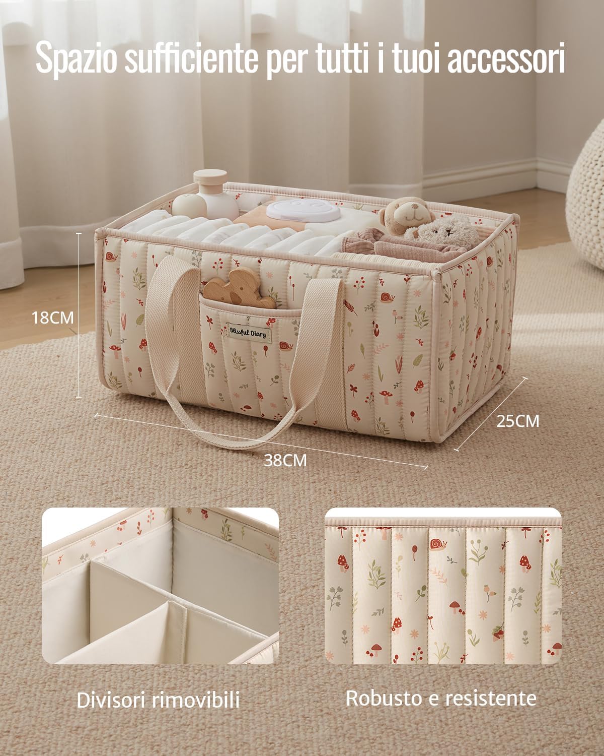 Thumbnail 3 de Blissful Diary Organizer per pannolini: Caddy floreale, organizer per fasciatoio e cesto per neonati