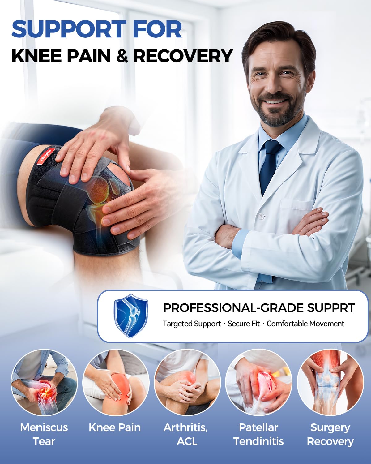 Detalle 2 de Medical-Grade Knee Brace for All: Adjustable, Anti-Slip Support with Side Stabilizers