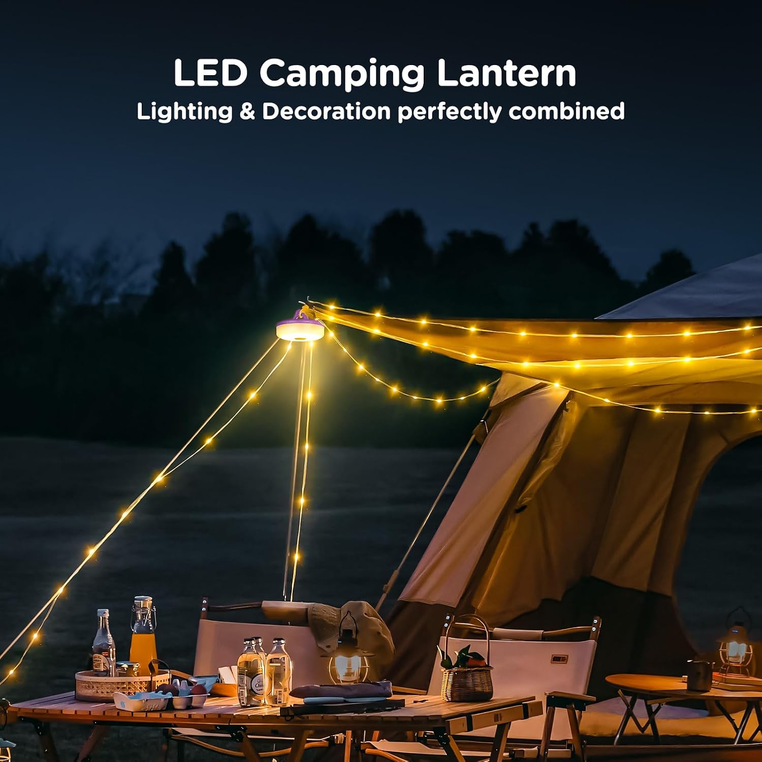 Detalle de OGERY Camping String Lights: 32.8ft 4-in-1 USB Rechargeable Tent Lights