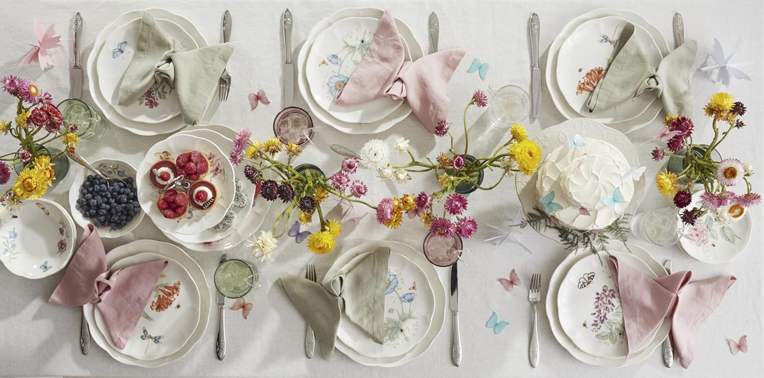 Thumbnail 5 de Lenox Butterfly Meadow 28-Piece Dinnerware Set (Service for 4) with Scalloped Porcelain Plates & Bowls