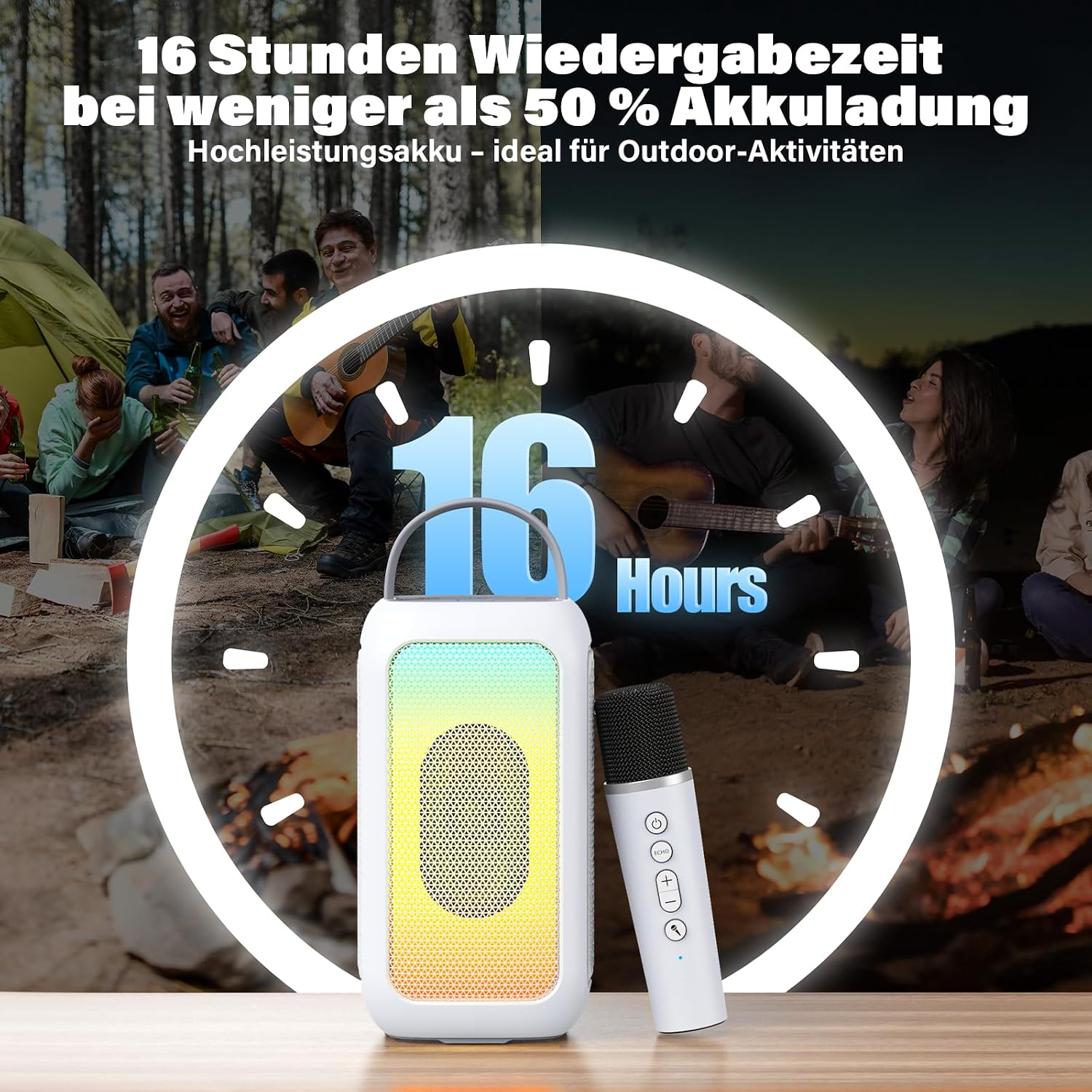 Detalle de Bobtot Tragbarer Bluetooth-Lautsprecher mit Karaoke-Funktion – 16 Stunden Akku, Mikrofone inklusive