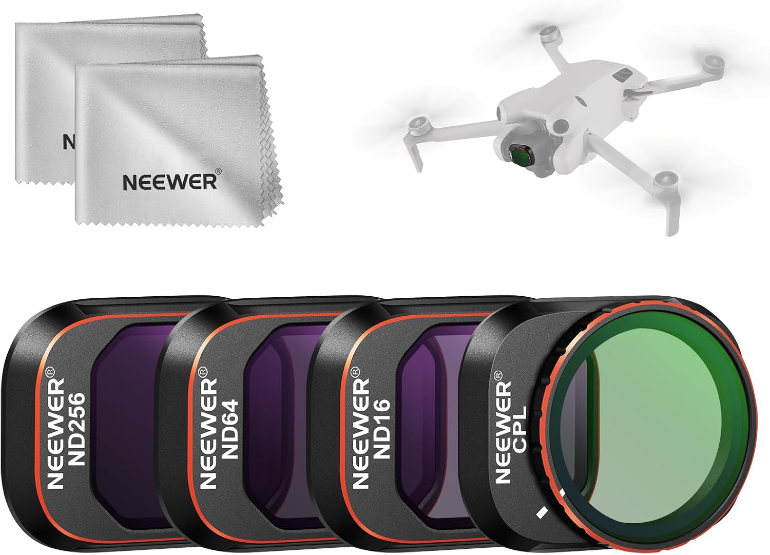 Detalle de NEEWER Kit de 4 filtres ND + CPL pour DJI Mini 4 Pro (ND16, ND64, ND256) avec chiffons de nettoyage