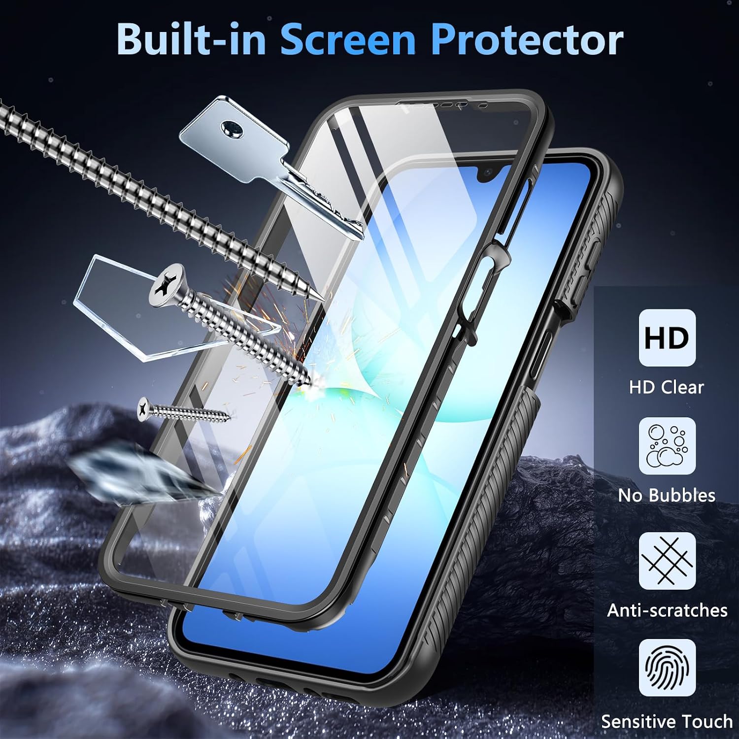 Detalle de Hensinple Galaxy A17/A16 5G Case with Built-in 9H Glass, MagSafe Compatibility, and 360° Rugged Protection