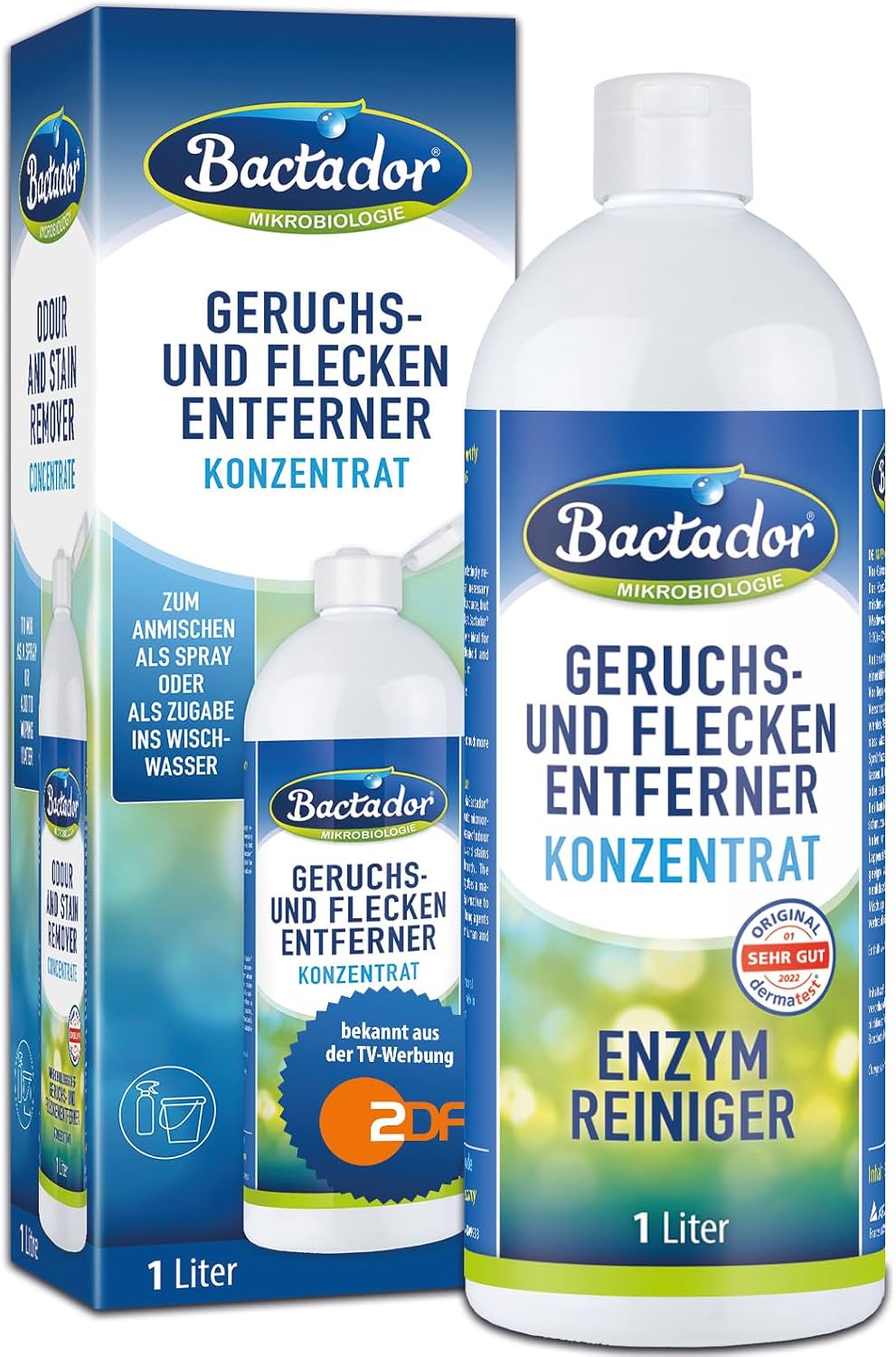 Detalle de Bactador Enzymreiniger Konzentrat 1L – Geruchsneutralisierer & Fleckenentferner für Hundeurin und Katzenurin