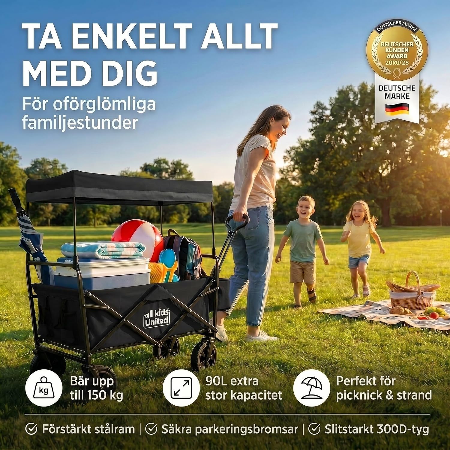 Detalle 2 de all Kids United® hopfällbar transportvagn med 90 liter, 150 kg och XXL-hjul
