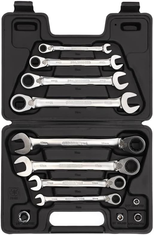 Detalle de Gedore Red R07203012 – klucze płasko-oczkowe z grzechotką 8–19 mm