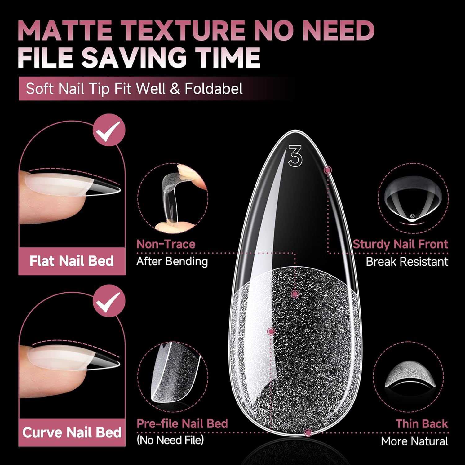 Thumbnail 3 de UNA GELLA Medium Mandel Nageltips – 312 Stück, 12 Größen, klare Falsche Nagelspitzen