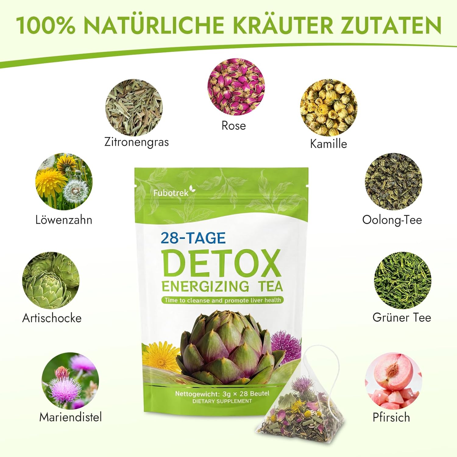 Detalle 2 de Detox Tee zum Abnehmen & Bauchfett Verbrennen – 28-Tage-Stoffwechsel-Kur mit Mariendistel, Artischocke, Löwenzahn