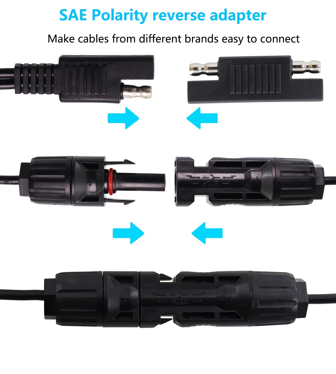Detalle de LANMINGLEL Solar Panel to SAE Adapter Cable 14AWG: SAE Connector to Male & Female Solar Connectors Extension Wire for Solar Panels and RV Battery Chargers