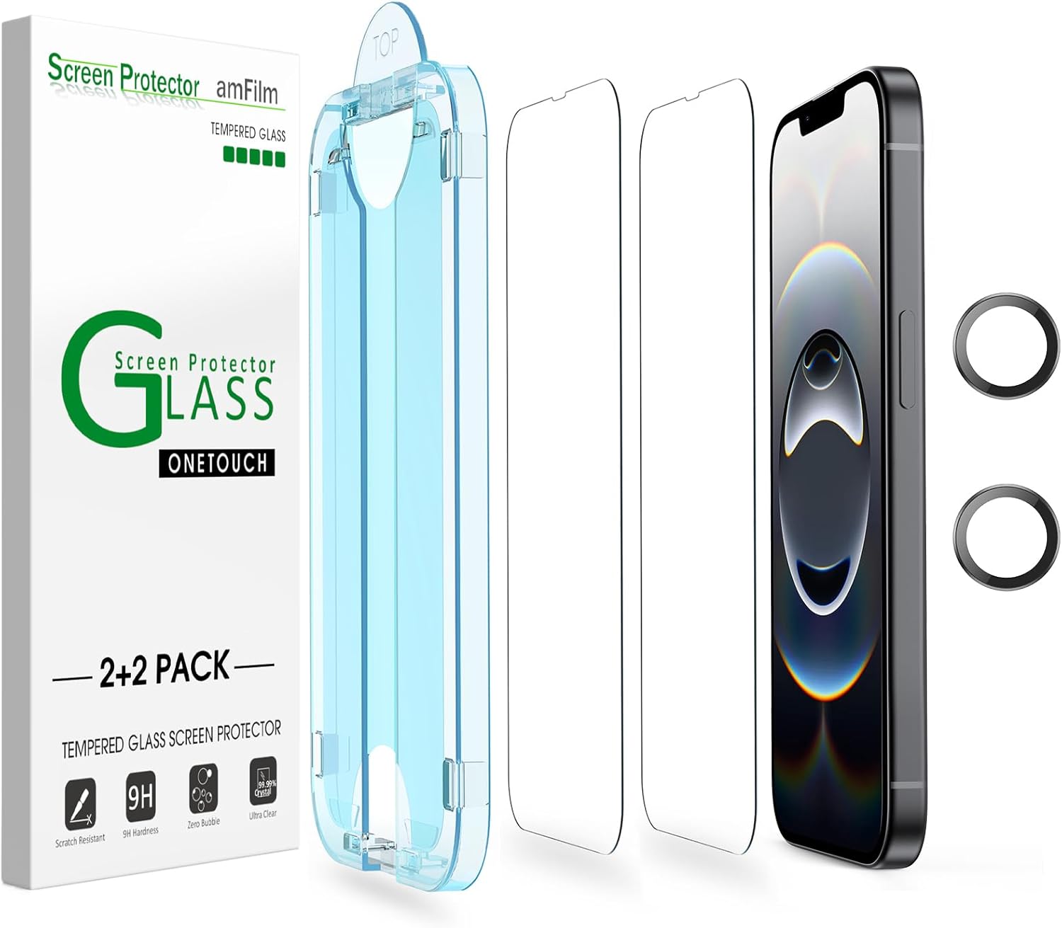 Detalle de amFilm Auto-Alignment OneTouch iPhone 16e Tempered Glass Screen Protector + Camera Lens Protector (2+2 Pack)