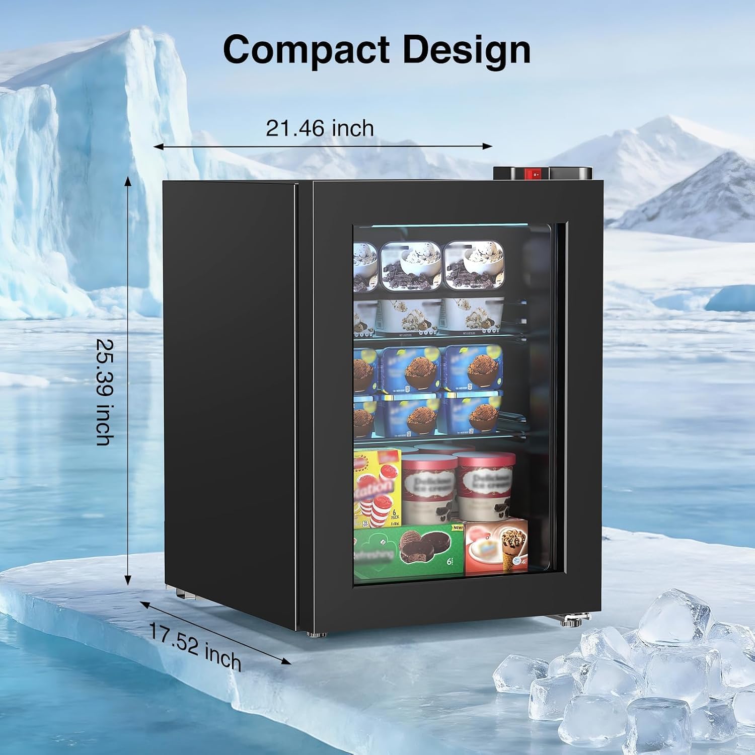 Detalle 2 de Electactic LSD-60 Mini Upright Freezer, 2.4 Cu. Ft., Glass Door, 7 Settings