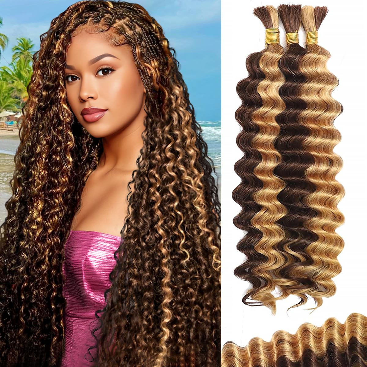 Detalle de FONFUNY Human Braiding Hair 20 Inch, 120g