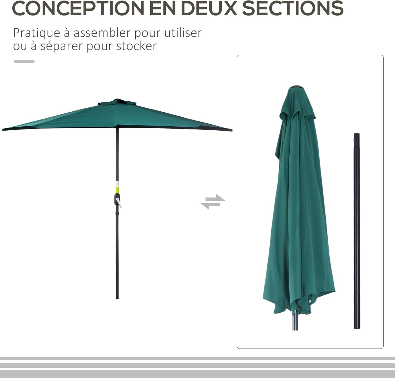 Thumbnail 5 de Outsunny Demi-Parasol Ø 2,7 m pour balcon — parasol robuste en polyester