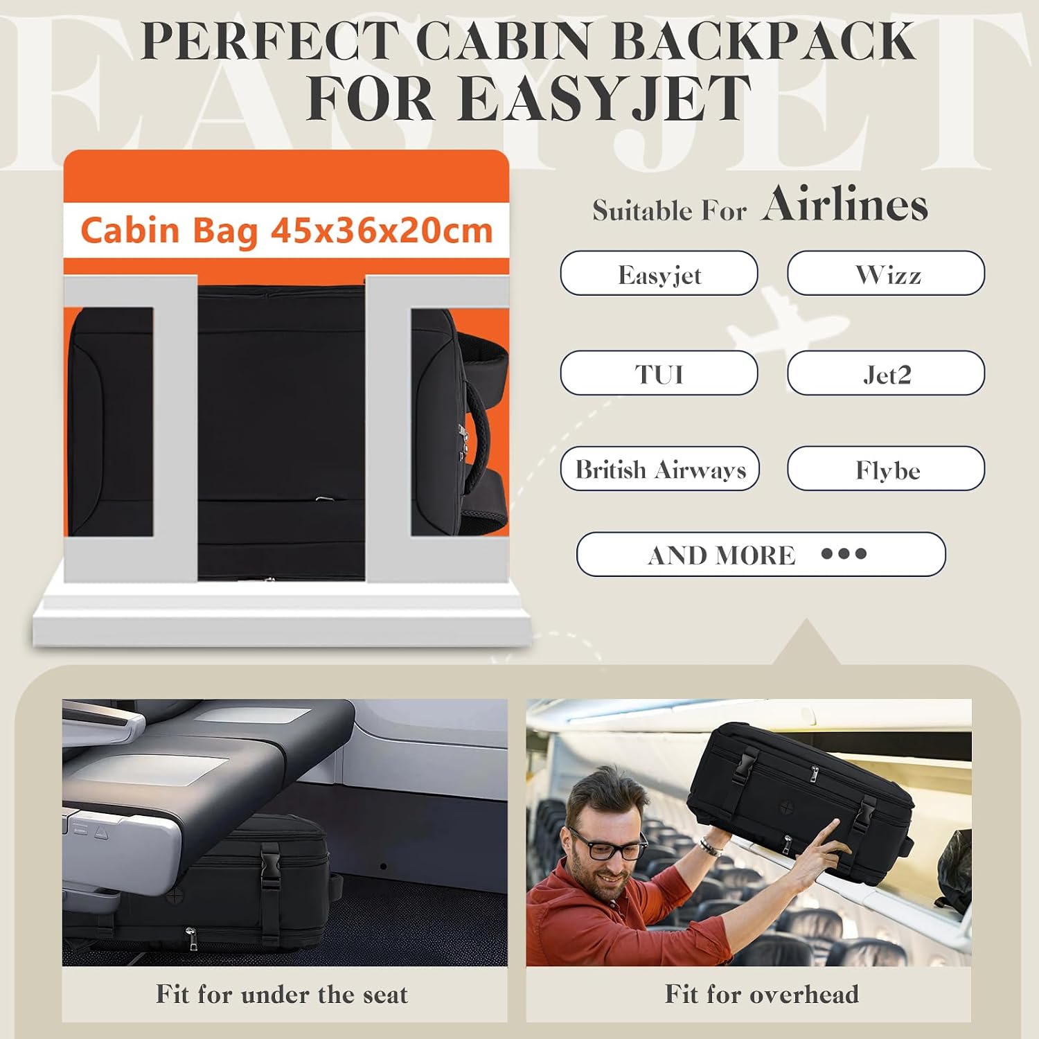 Detalle 2 de Hayayu for Easyjet Cabin Bag 45x36x20 carry-on backpack