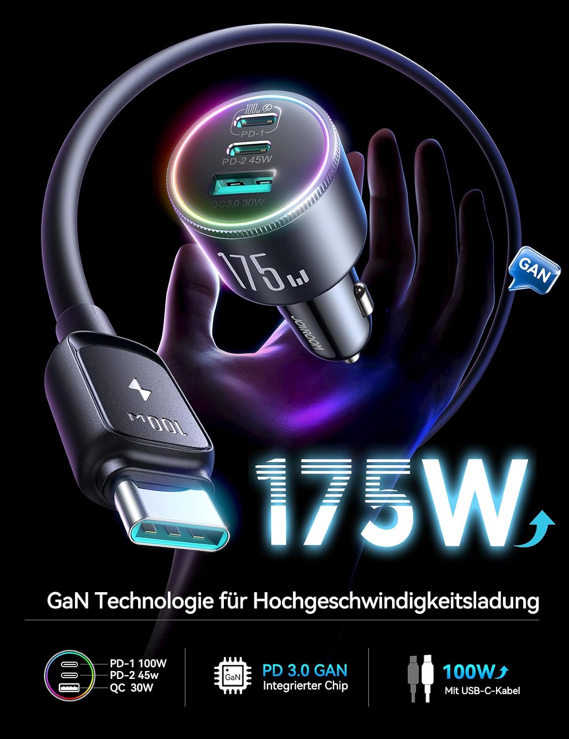 Thumbnail 1 de JOYROOM 175W 3‑Port Zigarettenanzünder Ladegerät
