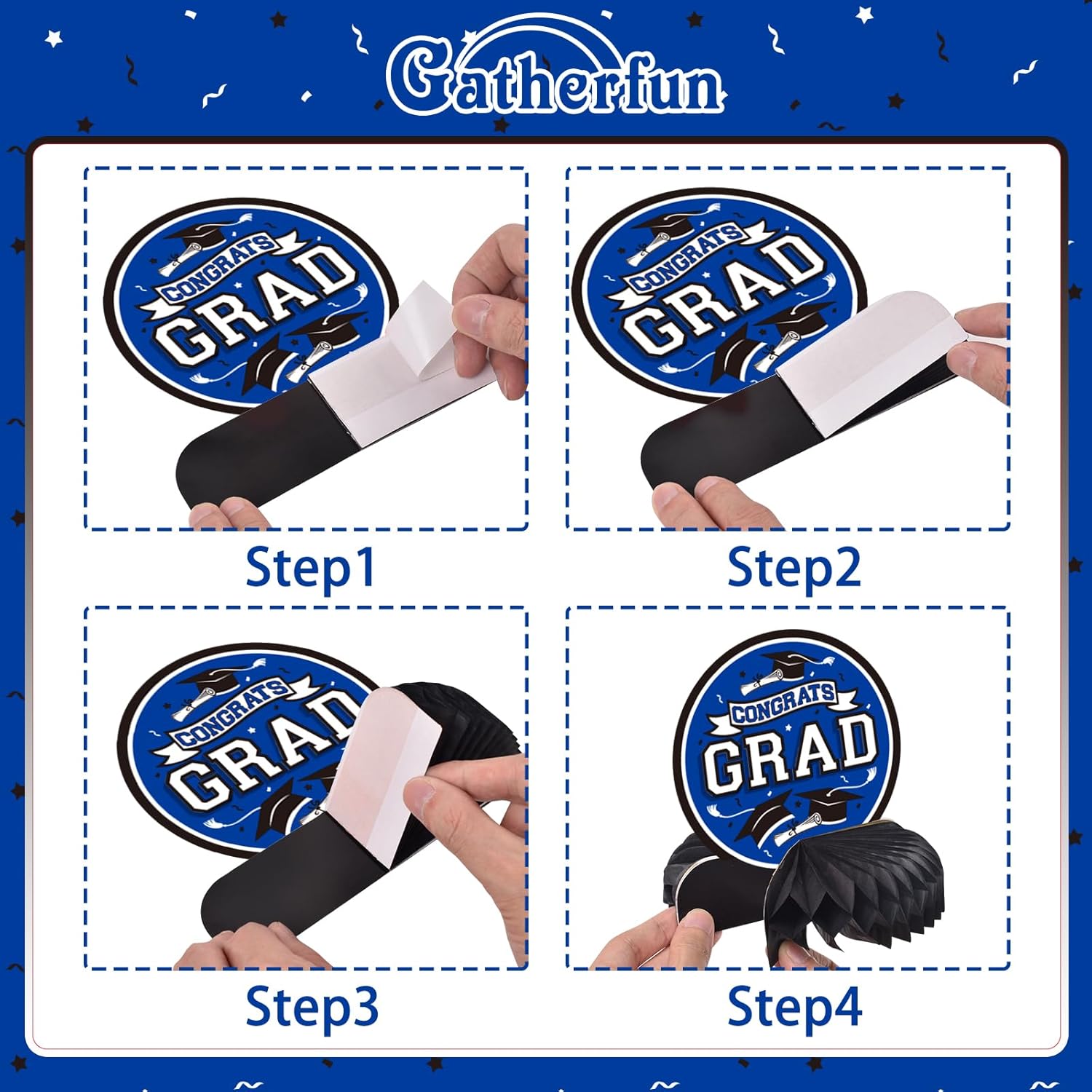 Thumbnail 6 de 9PCS Graduation Party Decorations Class of 2026 Honeycomb Table Centerpieces (Blue, Black)